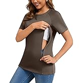 GINKANA Nursing Tops Breastfeeding Tshirt for Women Mama Zipper Distressed Loose-Fit Tee Pregnancy Clothes