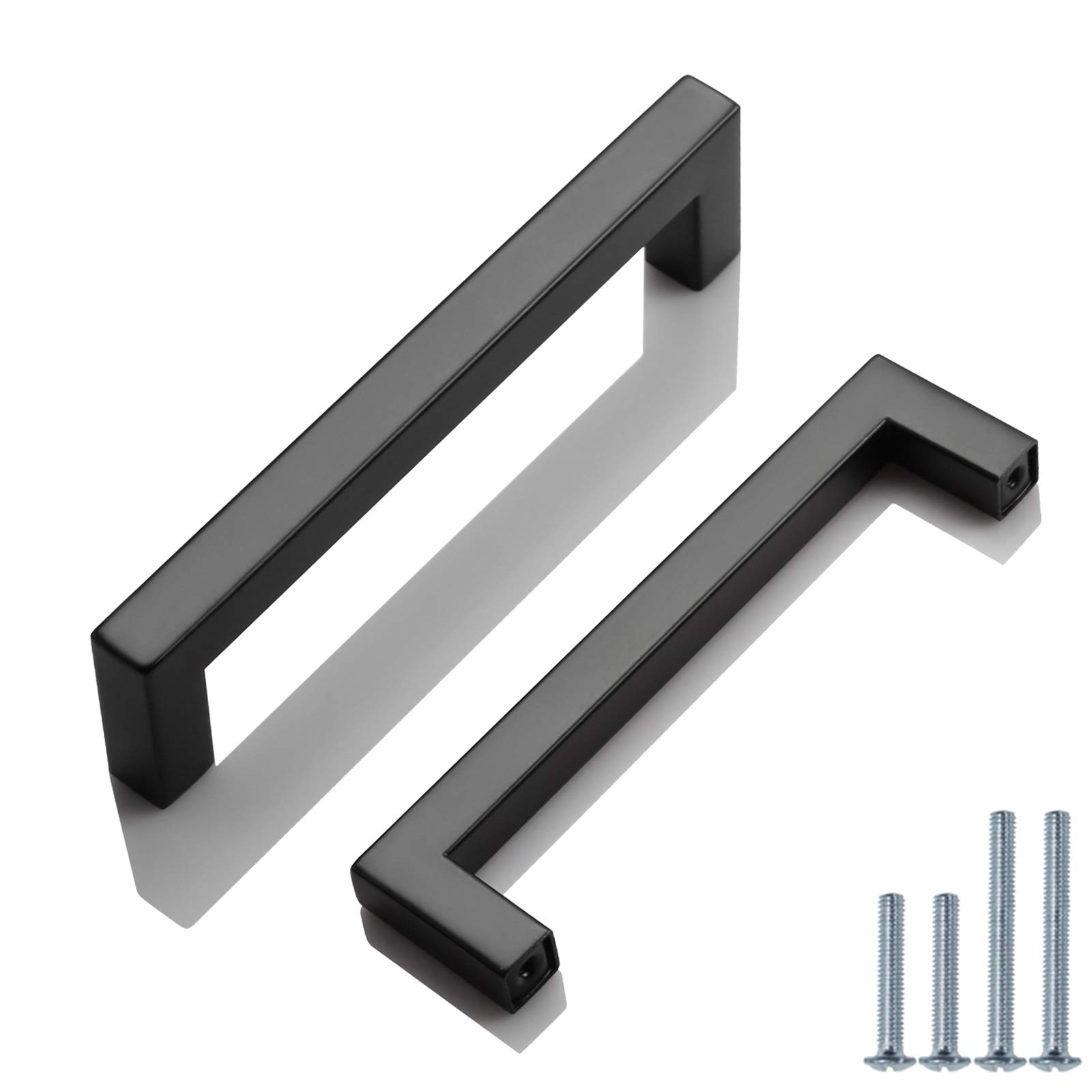 PinLin 5 Pack Kitchen Cabinet Door Handles Stainless Steel Bedroom Drawer Cupboard Pulls Hole Centre 128mm Width 12mm Black Square T Bar Handle