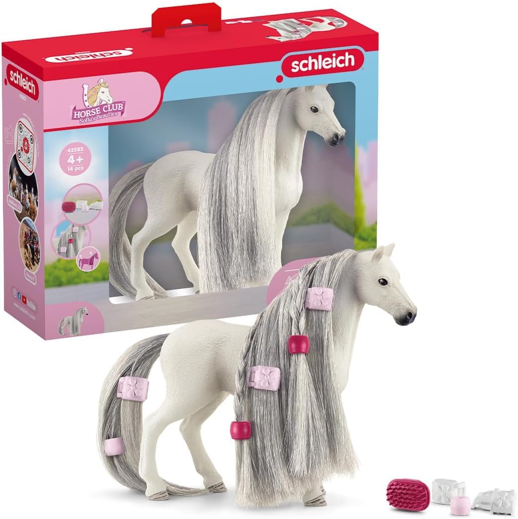 SCHLEICH 42583 Horse Club Sofia's Beauties Quarter Mare Horse Figurine Playset - 14-Piece Horse Toy Set with Brushable Hair and Grooming Accessories, Imaginative Play for Boys and Girls for Ages 4+
