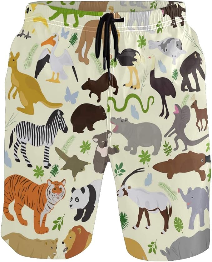 Men's Swimming Trunks Wild Animals Cute Beach Shorts with Pockets