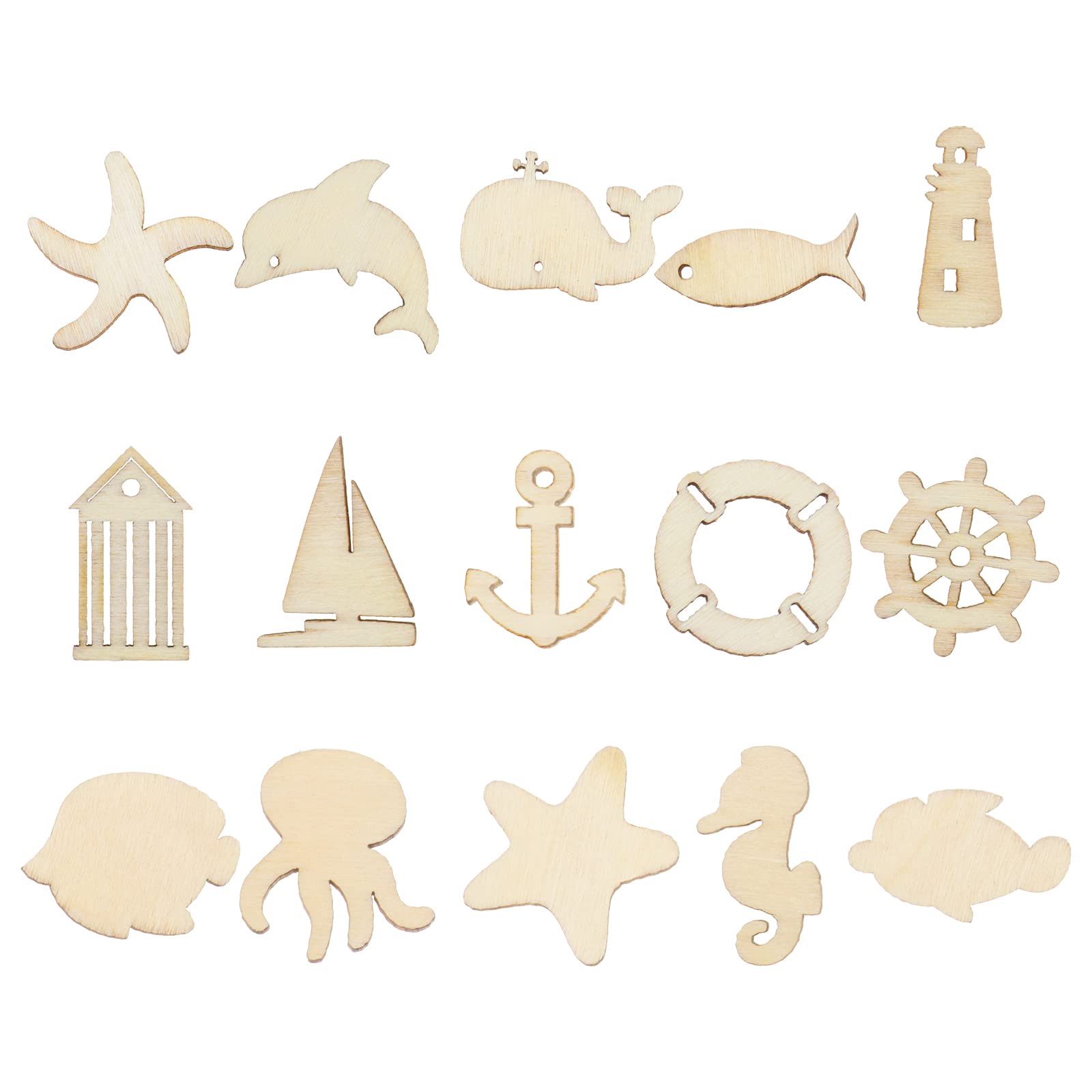 OTOTEC 100PCS Sea Animal Wooden Pieces Dolphin Starfish Seahorse Wood Chips Decorative Wooden Slices Embellishments for DIY Scrapbooking Card Making Crafts