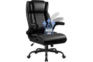 VENDORZ Big and Tall Office Chair, Ergonomic Leather Office Computer Desk Chair, Black Heavy Duty Office Chair with Flip-up Armrest, Comfortable High Back Home Chair 400 LBS with Lumbar Support