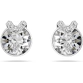 Swarovski Bella V stud earrings, Round cut Crystals, Pave Setting, Pink, Clear, Rhodium Finish, 18K Rose Gold Finish