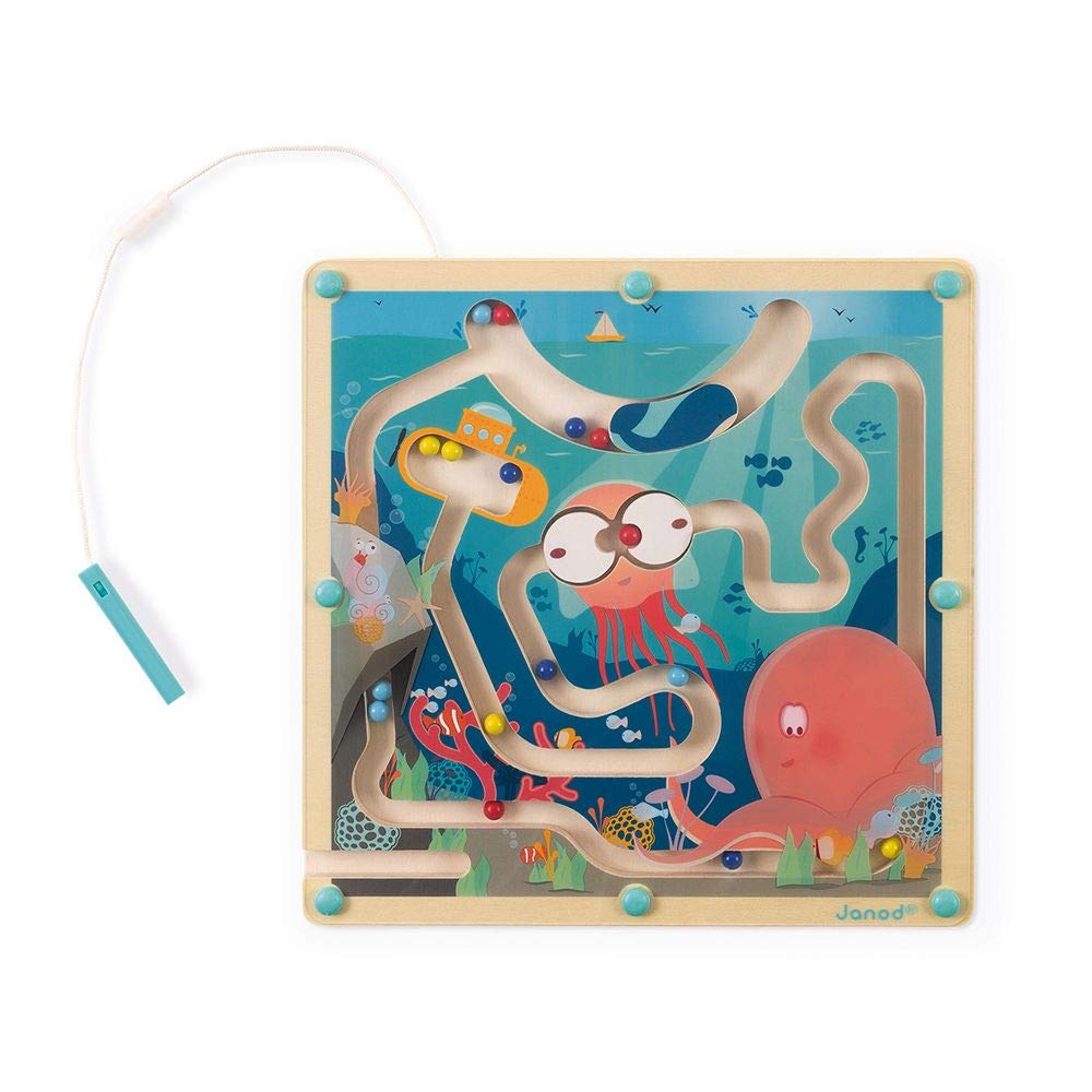 Janod - Magnetic Wood Ocean Ball Maze - Teaches Fine Motor Skills Learning and Concentration - Format: 25 X 25 cm - FSC certified - Ages 2 and up. - J05312