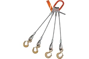 Four Leg Bridle Wire Rope Sling | 3.5 Ton Vertical Rated | Eye Hooks with Safety Latches | 5/16" Dia. | 10' Length | EIPS 6x25 IWRC | Hanes Supply (HSI) Heavy Duty Rigging Cable