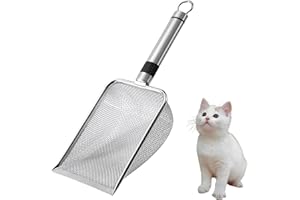 MITUMOMO Small Holes Cat Litter Scoop, Stainless Steel Cat Litter Scoop, Metal Cat Shovel, Kitty Metal Scooper, Non-Stick Dur