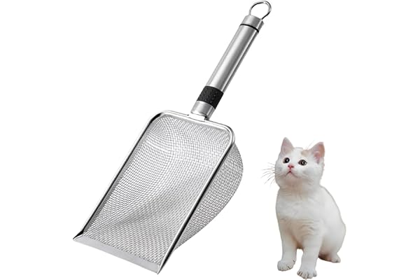 MITUMOMO Small Holes Cat Litter Scoop, Stainless Steel Cat Litter Scoop, Metal Cat Shovel, Kitty Metal Scooper, Non-Stick Dur