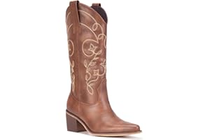 YZNVCG Wide Calf Cowboy Boots for Women Embroidered Cowgirl Boots Mid Calf Women's Western Cowboy Boot Fashion Pointy Toe Cowgirl Boot Pull on
