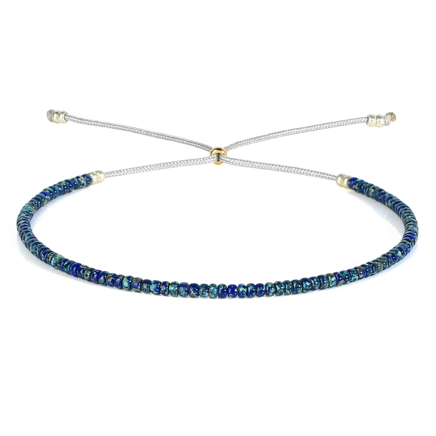KELITCH Round Beaded Bracelet Handmade Colorful Strand Bracelet Braided Wristband for Women (Blue Veins A)