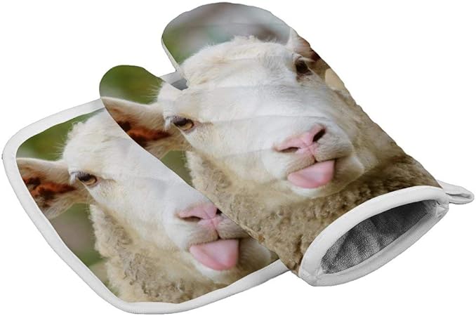 Amazon Co Jp 舌の子羊の家畜の顔の農場を示すの動物の面白い羊の肖像画 オーブングローブ電子レンジグローブバーベキューグローブキッチンクッキング焼く耐熱手袋組み合わせ ドラッグストア