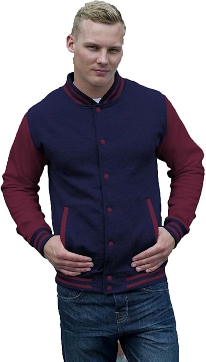 Felpa College Uomo Giacca Baseball AWDis Varsity Jacket Maniche A Contrasto, Colore: Nero Giallo, Taglia: XL