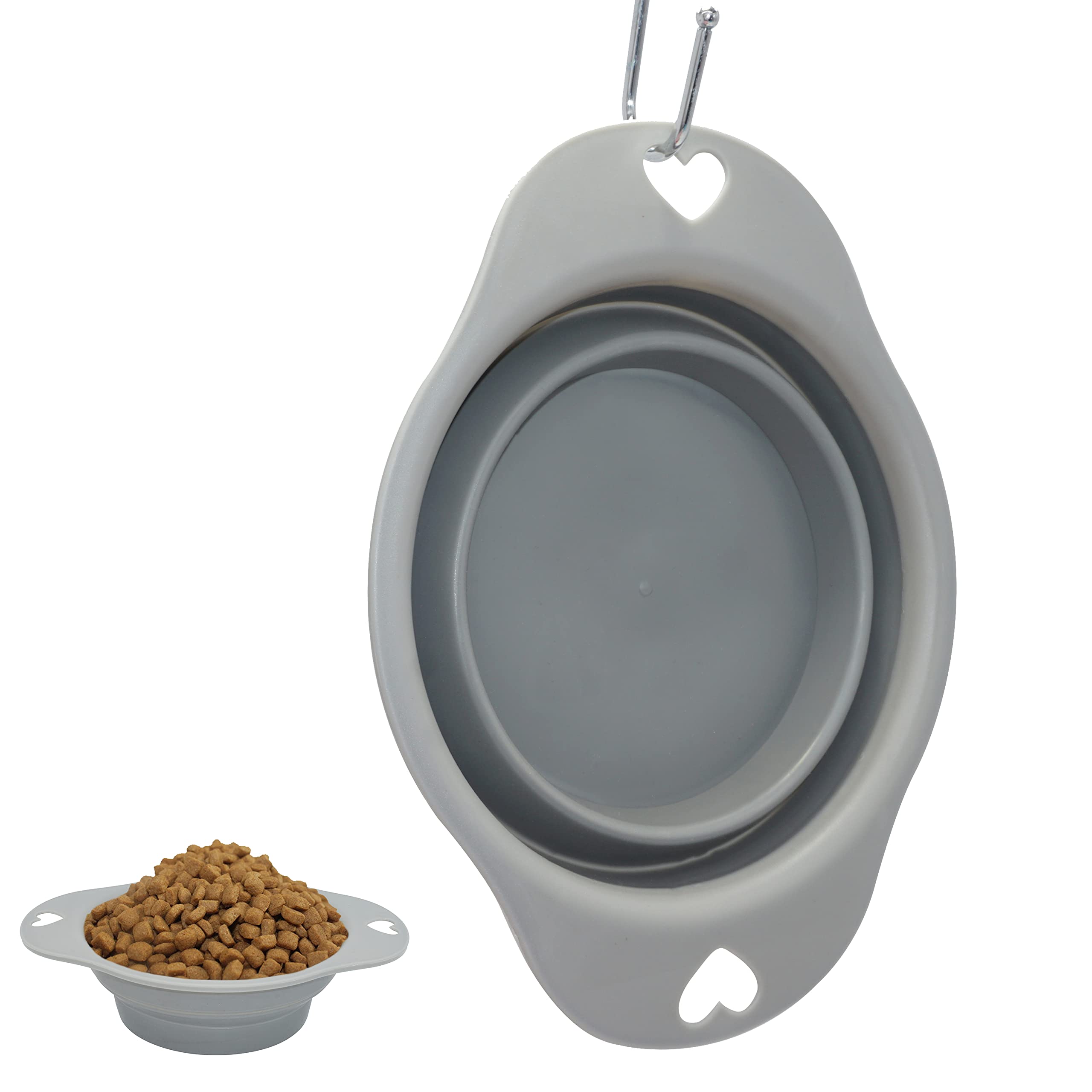 Collapsible Dog Bowl in Grey Colour, 705ml Silicone Water Bowl for Dogs, Perfect Camping Accessories, Pet Feeding Bowls for Walking and Travelling