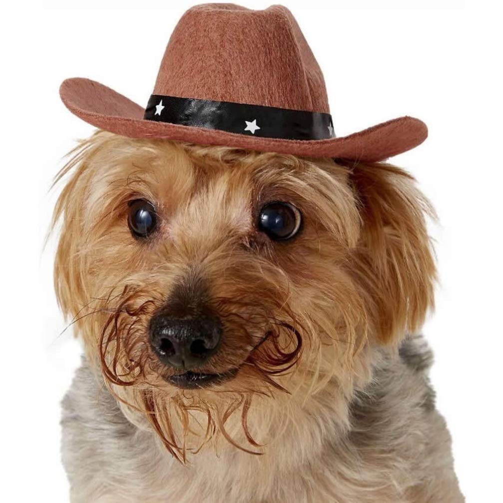 POPETPOP Dog Cowboy Hat - Funny Party Hats for Pets Dogs Cats, Cowboy Costume Accessories for Chrismas Hollween Party (Coffee)