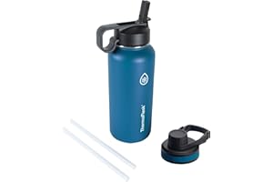ThermoFlask Double Wall Vacuum Insulated Stainless Steel Water Bottle with Two Lids, 32 Ounce, Cobalt