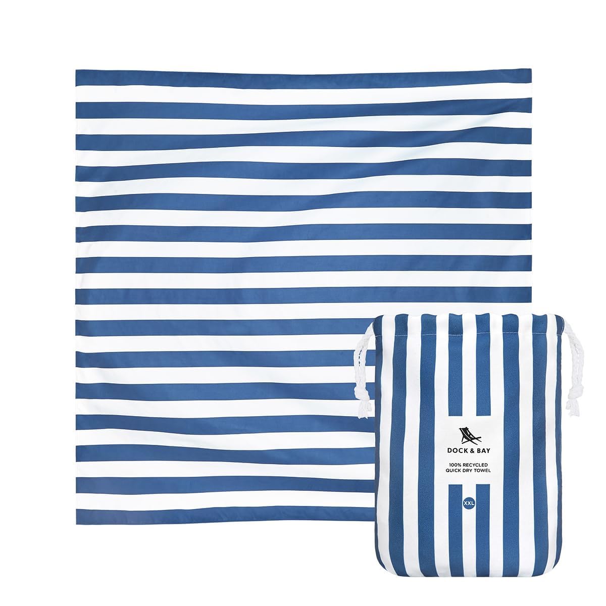 Photo 1 of Dock & Bay Quick Drying Towel - for Sports & Gym - Compact, Lightweight - 100% Recycled - Includes Bag - Cabana - Whitsunday Blue, Double Extra Large (180x200cm, 70x78)
