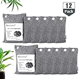 12 Pack Natural Bamboo Activated Charcoal Air Purifying Bags, Shoe Deodorizer and Odor Absorber for Closets, Wardrobe and Drawers, Car Freshener Bags (2 x 200G,10 x 75G)