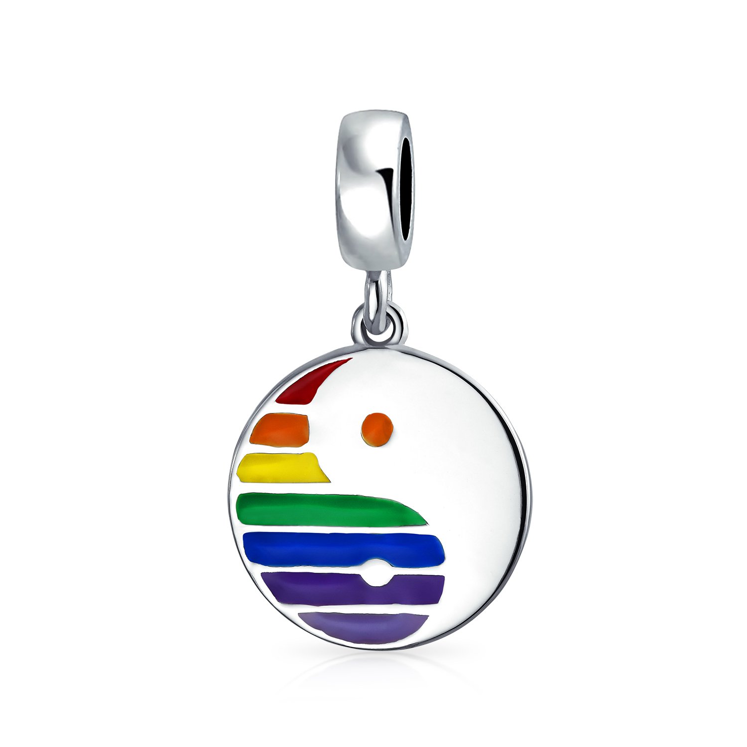 Bling Jewelry Unisex .925 Sterling Silver Inspiration LGBTQ Rights Symbol Rainbow Yin Yang Circle Disc Tag Dangle Bead Charm Personalized Engraved