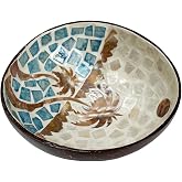 Eagyrosi Decorative Storage Bowl with Mother of Pearl Inlays - Distinctive Coconut Shell Container for Entryway, Vanity, and Office Use (Coconut trees)