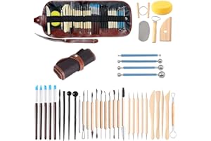 Ceramic Clay Carving and Pottery Sculpting Tool Set 40 Pieces - Includes Stainless Steel and Wood Tools for Modeling Shaping 