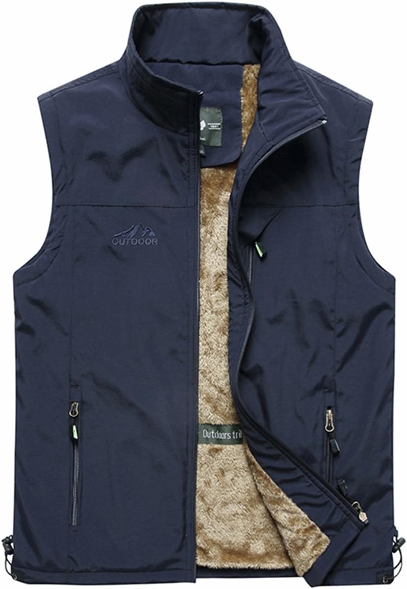 Men's Winter Fleece Lined Vest Jacket Lightweight Outerwear Fishing Traveling Camping Sleeveless Jackets Outdoor