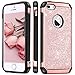 iPhone SE Case, iPhone 5S Case, BENTOBEN iPhone 5 Case 2 In 1 Glitter Bling Hybrid Hard PC Cover Coat Shiny Faux Leather Shockproof TPU Bumper Protective Phone Case for Girls iPhone 5S/SE/5, Rose Gold