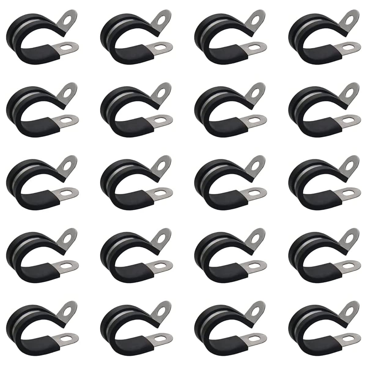 Pipe Clamps 8mm Stainless Steel, Rubber Lined P Clips Metal Conduit Cable Clamp Set Plumbing Hose Clamps Pack of 20 Pipe Clip Black