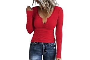 AKEWEI Women's Basic Soft Tops Comfortable Long Sleeve Clothes Cute V Neck Ribbed Knit Shirts Casual Tunic Fall Blouse
