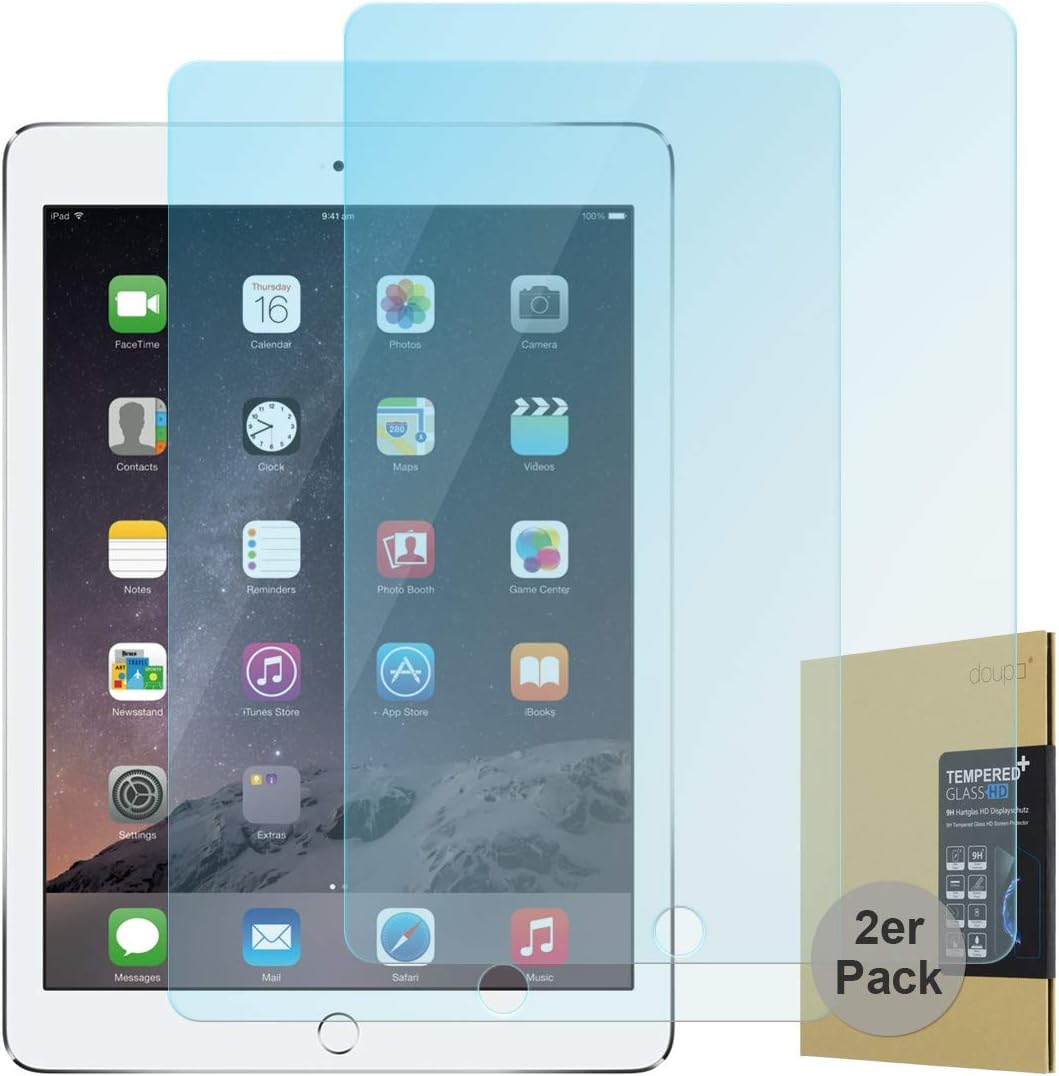 doupi 2X Screen Protector for iPad (2017, 2018), iPad Air/Air 2 / iPad Pro (9,7 inch)