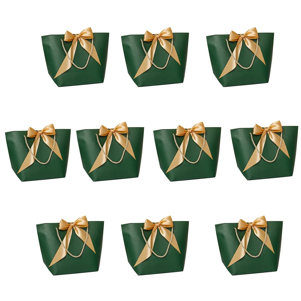 DZOZO 10pcs Paper Gift Bags Party Bags Sweet Bags Present Bags with Handles and Golden Bow Ribbon for Wedding Party(32cm x 11cm x 25cm)…