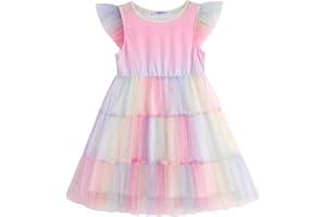 Arshiner Toddler Tutu Dress Girls Rainbow Tulle Dresses Ruffle Tiered Swing Twirly Summer Sundress Size 2-6