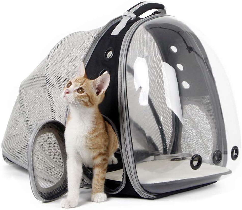 Expandable Cat Carrier Backpack, Backpack for Cats Kitten Small Puppy, Airline Approved Cat Bubble Backpack, Space Capsule Astronaut Carrier… (Black, Back Extension)