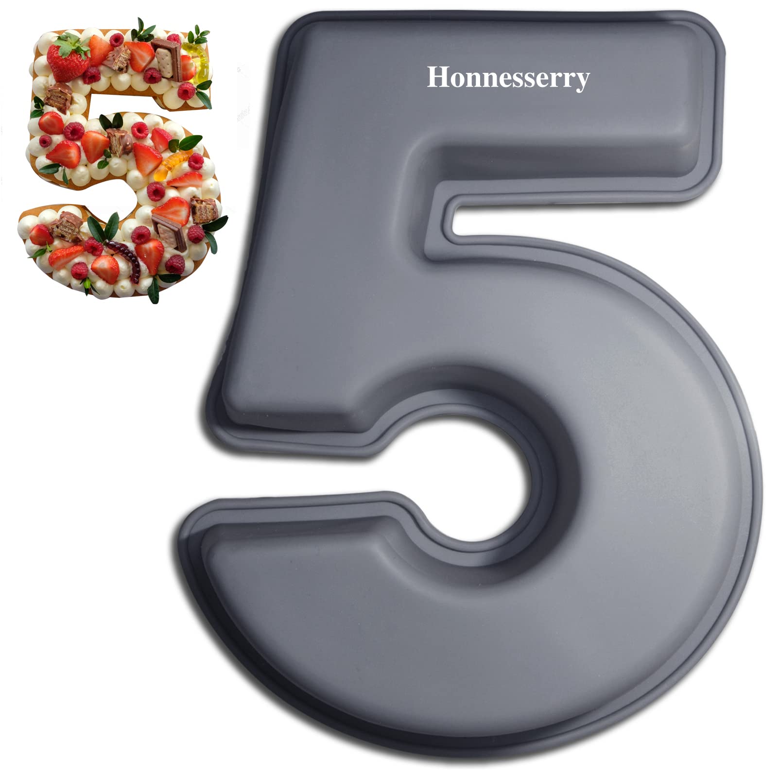 Honnesserry Number 5 Cake Tins, Non-Stick Silicone Number Baking Tins, Large Cake Moulds, Cake Pan for Birthday and Wedding Anniversary, BPA Free