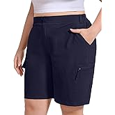 FOREYOND Women's Plus Size Golf Shorts Quick Dry 9'' Hiking Cargo Shorts Athletic Casual Summer Bermuda with Pockets