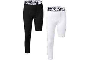 Mivei Youth Boys Compression Pants One Leg 3/4 Leggings for Sports Kids Basketball Tights Baseball Football Pants