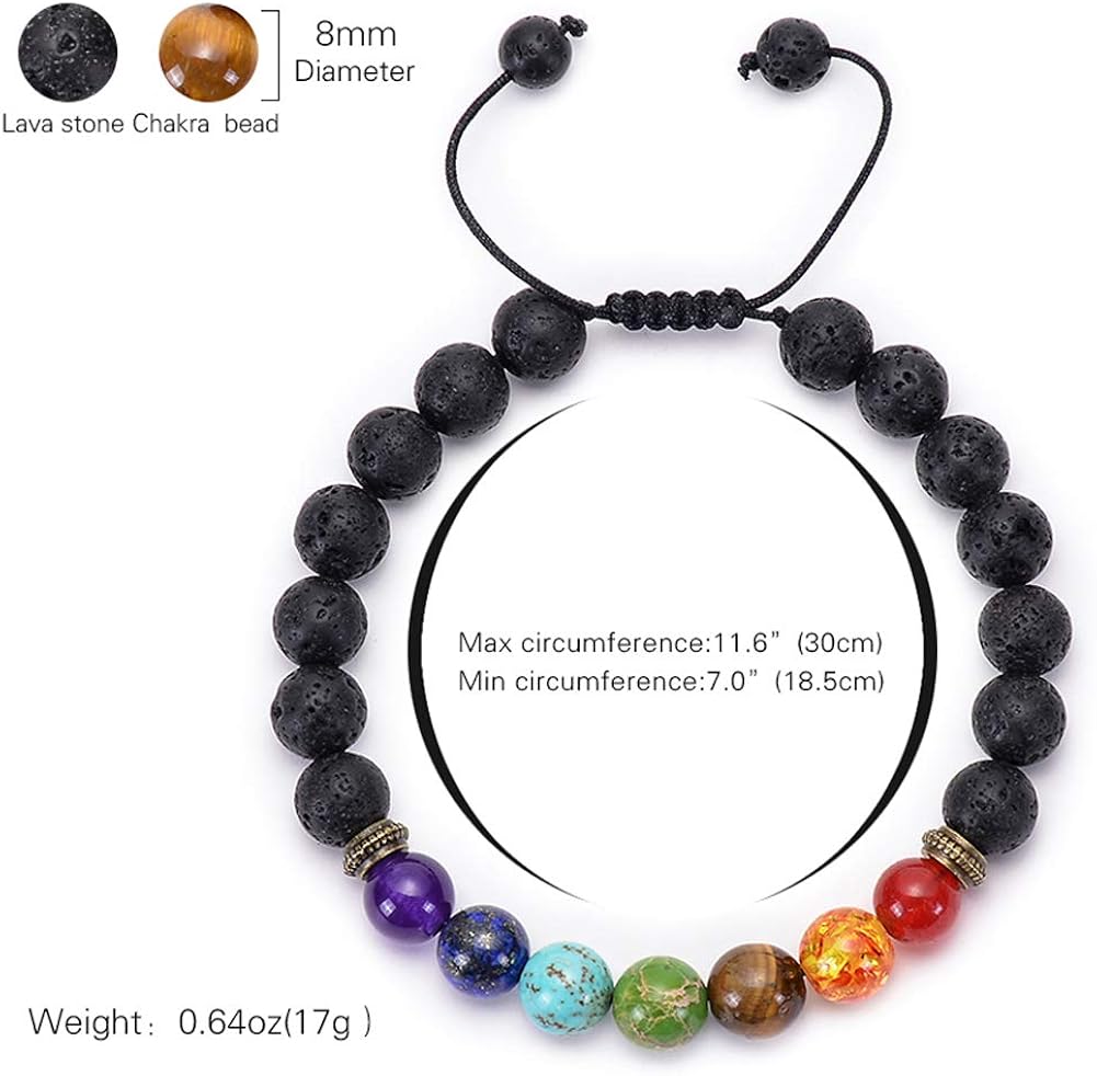 GelConnie Lava Rock Chakra Bracelet 7 Chakra 8mm Natural Stone Healing Bracelet Stress Relief Yoga Beads Anxiety Bracelet Aromatherapy Essential Oil Diffuser Bracelet Bangle: Jewelry
