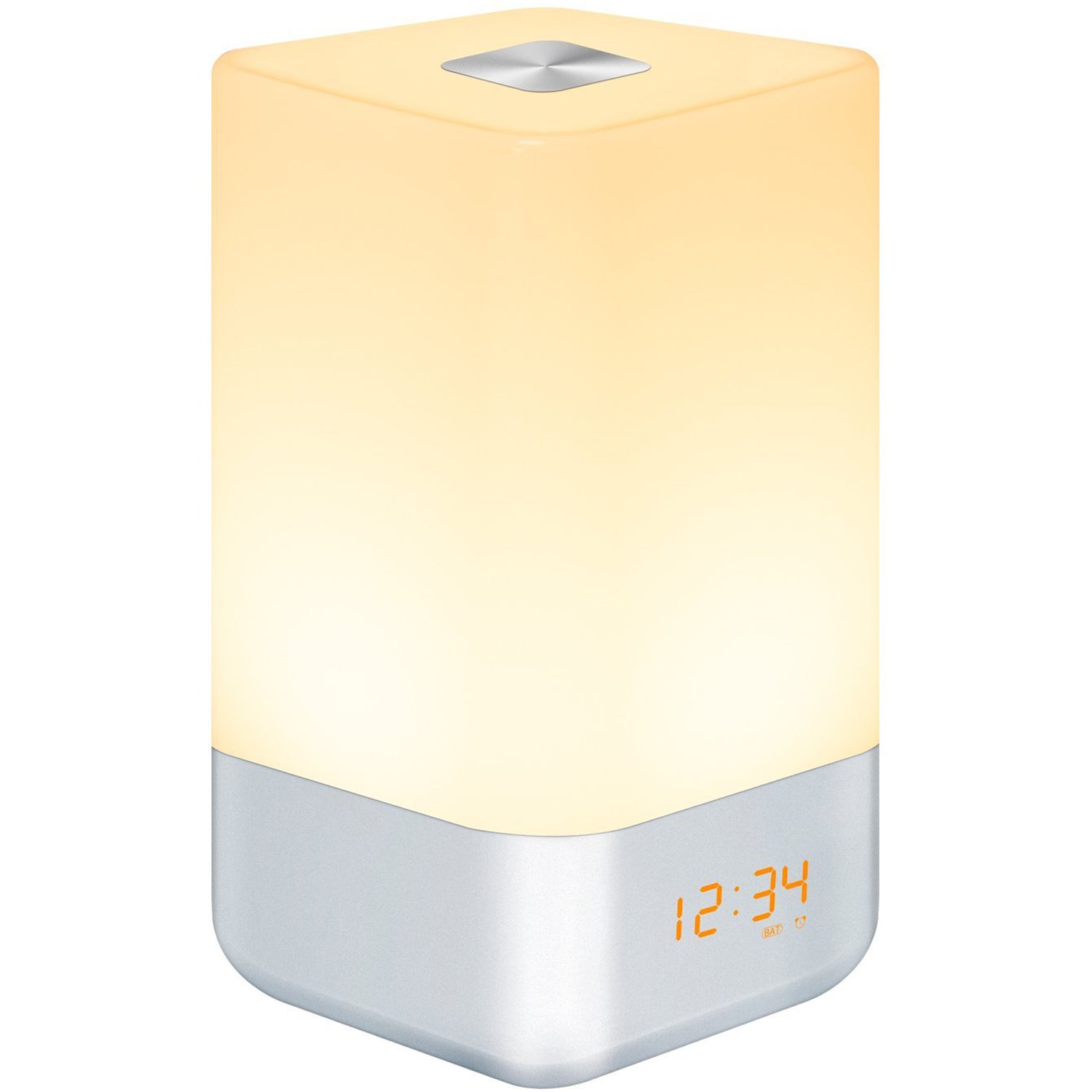 HogarTech Wake Up Light Alarm Clock, Bedside Touch Lamp with Sunrise Simulation, 5 Natural Sounds, Multi Light Modes, USB Rechargeable, White, Plastic