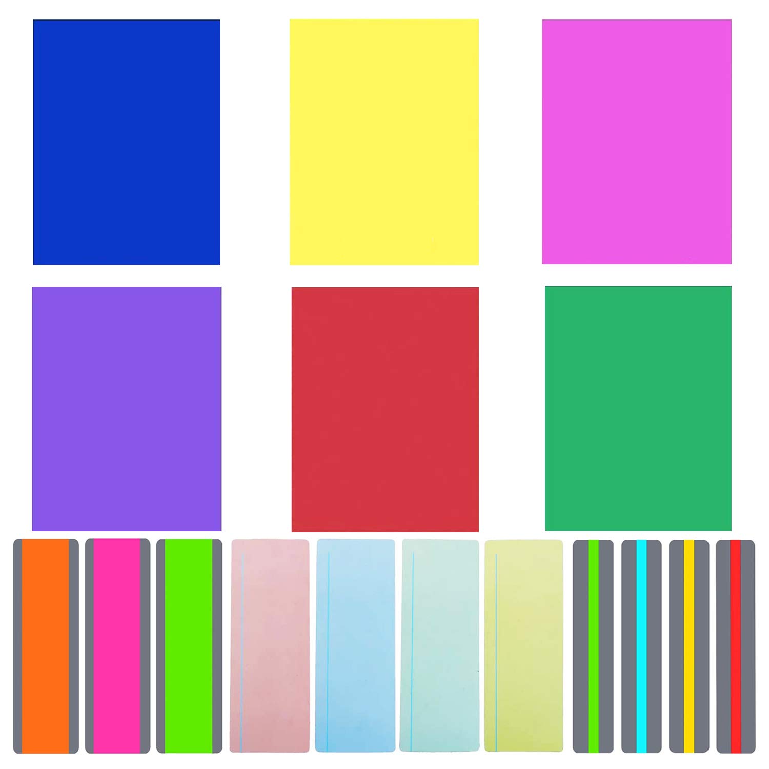 Allazone 17 Pack Reading Guide Strips Colored Overlay Highlight Bookmarks A4 Reading Tracking Rulers for Teachers, Childrenand Dyslexics