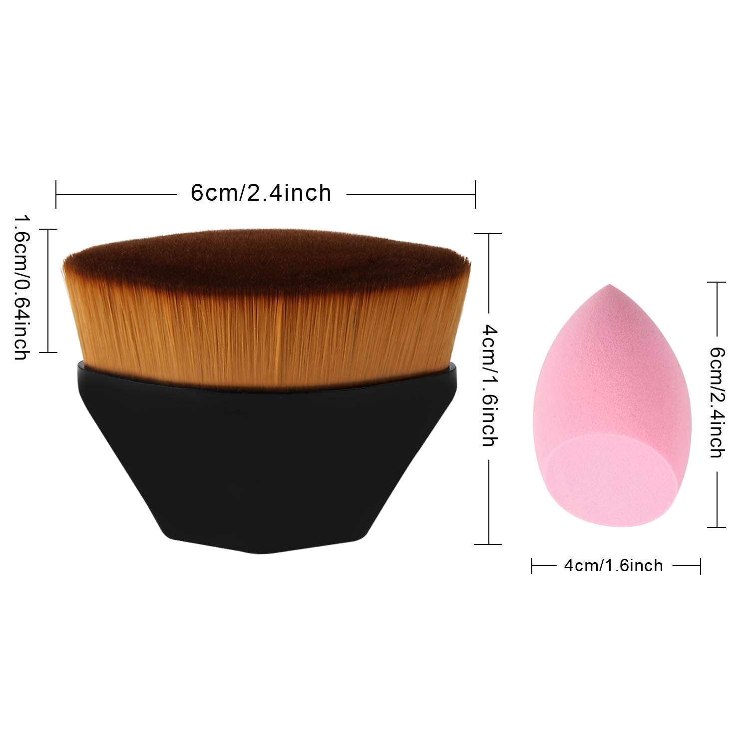 2 Pack Foundation Brush, Makeup Brush, Suitable for Mixed Liquid, Cream or Flawless Powder Cosmetics with 2 Pack Makeup Sponges: Beauty