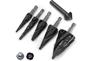 METOTY 5 Pcs Step Drill Bits Set Cobalt & High-Speed Steel Kit for Metal, Stainless Steel, Aluminum, Wood, Plastic - Impact Ready with 1/4" Hex Shank