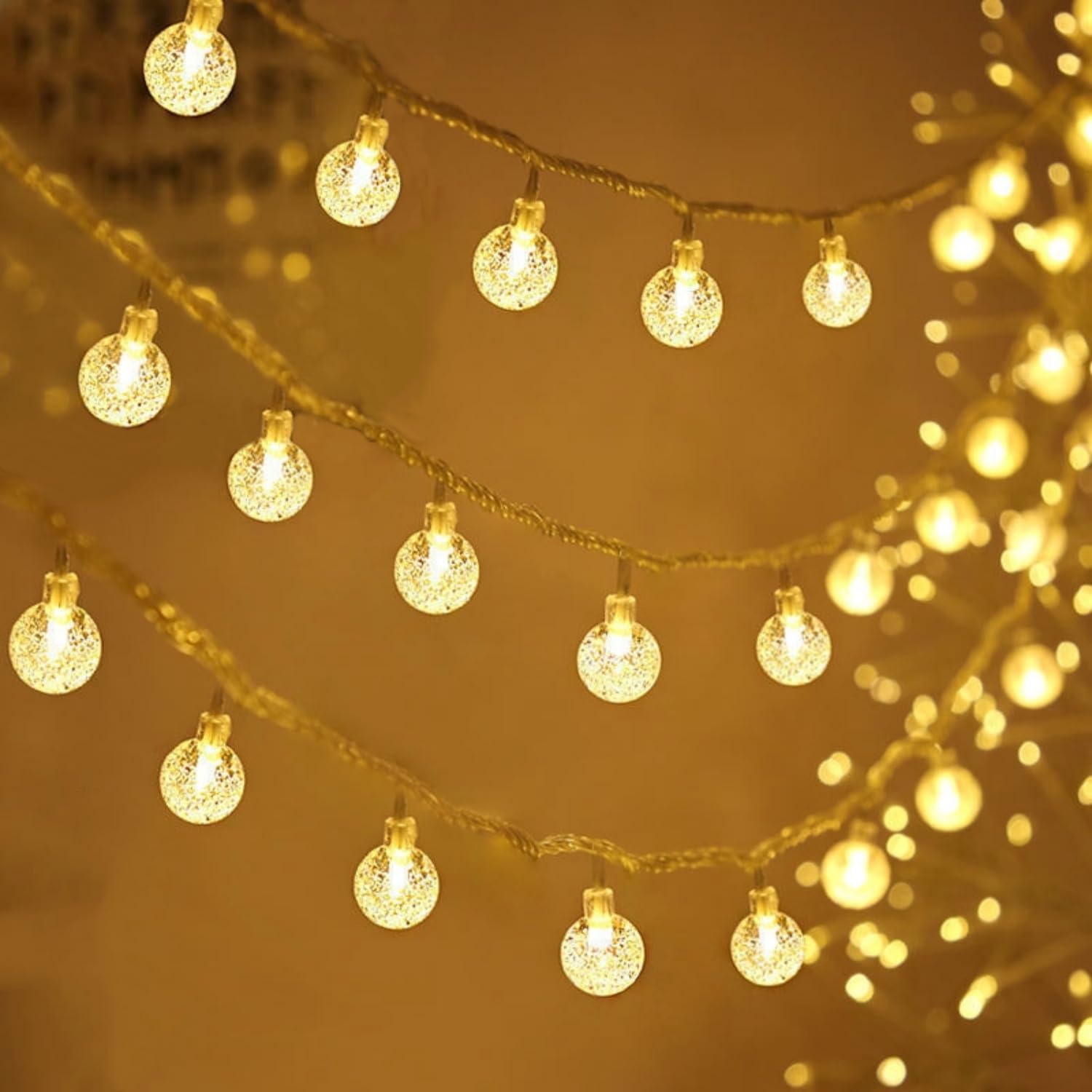 Neonawall Globe Fairy Lights Plug-in 60 LED String Mains Powered Waterproof Indoor Outdoor Hanging Decorative for Bedroom Patio Garden Party Wedding Christmas