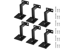 Patioer 3 Inch Heavy Duty Handrail Bracket, 6 Pack Matte Black Zinc Alloy Staircase Rail Support for Indoor Outdoor Stairs