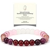 LINGYUAN Natural Gemstone Bracelet for Love & Protection, 8mm Beaded Stretch Bracelet for Women Men, Healing Crystal Jewelry for Positive Energy and Inner Peace Gift