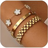 YOQ Stackable Four Leaf Clover Bracelets for Women, 18K Gold Plated Love Bangle Bracelets Set, 3 Pcs Charm Jewelry Gifts