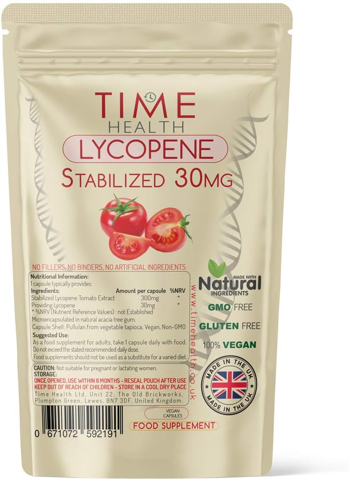 Lycopene - 30mg per Capsule - Stabilized, Microencapsulated Formula - Tomato Extract - Vegan - Zero Additives (60 Capsule Pouch)
