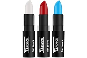 Go Ho 3 PCS Red White and Blue Face Paint Stick - Waterproof Eye Black Stick,Face Body Paint Professional Halloween SFX Corpse Bride Sally Makeup,4th of July Face Paint &Lip Smacking Sticks