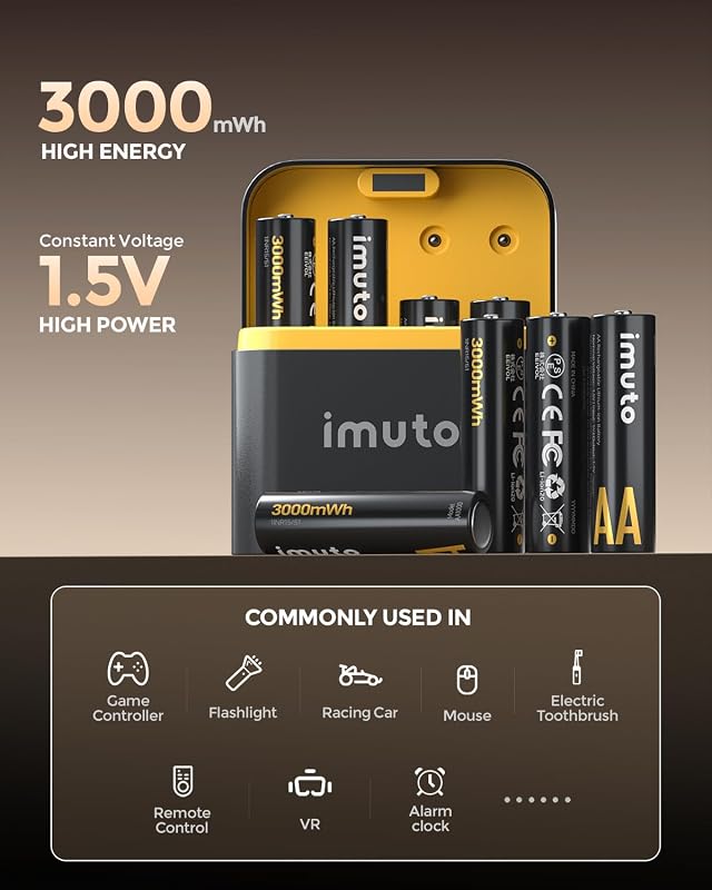 AA 1.5V Lithium Akkus 8er Set mit Ladegerät 3000mWh, 2500 Zyklen — Foto 2 von 7