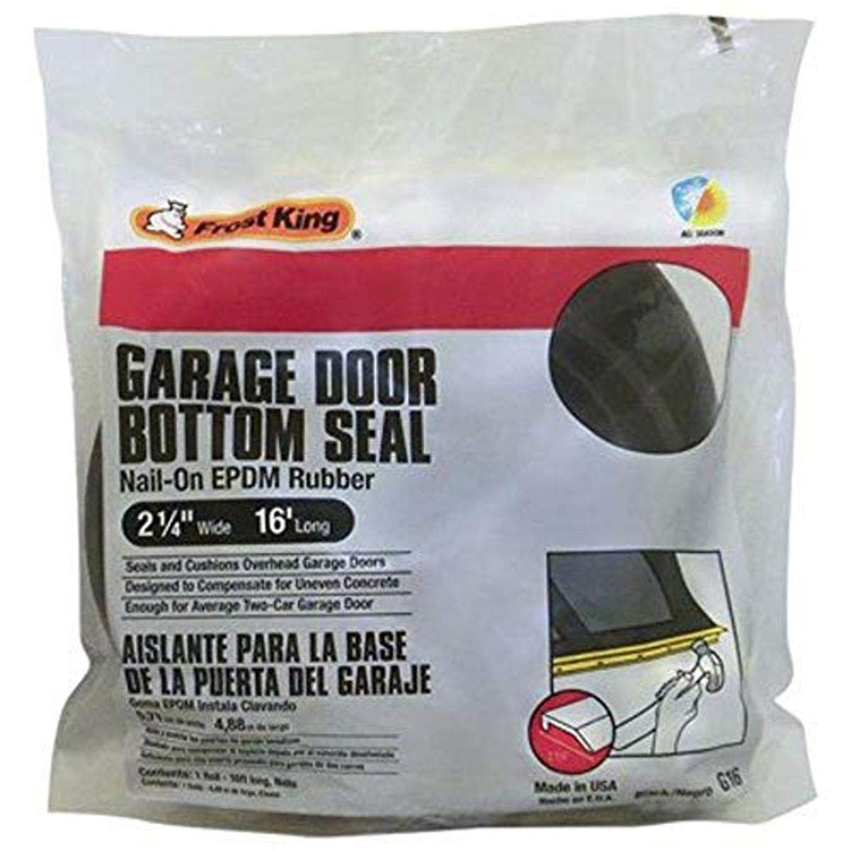 Photo 1 of Frost King G16H Nail-On Rubber Garage Door Bottom Seal, 2-1/4-Inch by 16-Foot, Black