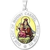 PicturesOnGold.com Our Lady of Mount Carmel Religious Medal Oval Color - 3/4 Inch X 1 Inch in Sterling Silver