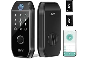 GJV Fingerprint Door Look, 6-in-1 Keyless Entry Door Lock & Smart Deadbolt, Biometric Touchscreen Keypad Deadbolt with Bluetooth APP Control for Front Door Durable, Black