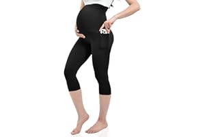 Ipletix Maternity Capris Leggings with Pockets Over The Belly, Yoga Workout Pants for Pregnancy & Postpartum